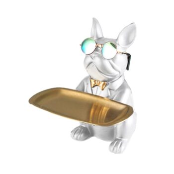 Figura Bulldog Blanca 21 CM Resina C/Bandeja
