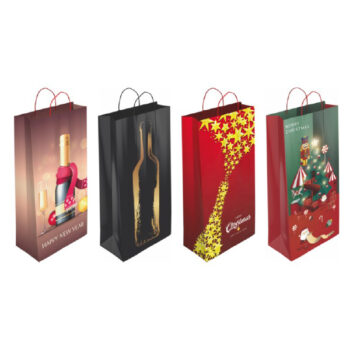 Caja Surtido 24 Bolsas Papel Decorado Navidad Tamaño «Botella» 18+8x39 cm