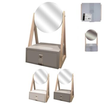 Joyero Espejo Redondo Con Cajón Gris