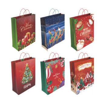 Caja Surtido 24 Bolsas Papel Decorado Navidad Tamaño «L» 32+14x40 cm