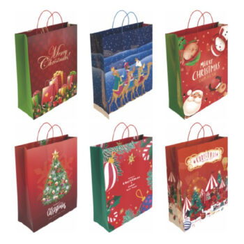 Caja Surtido 24 Bolsas Papel Decorado Navidad Tamaño «L» 32+14x40 cm