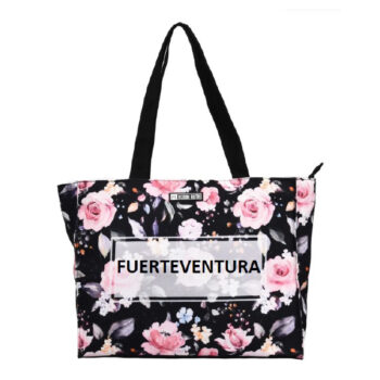 Bolso 38 x 30 Flowers Fuerteventura Negro
