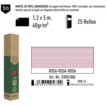 Mantel de Papel Adamasco Color Rosa