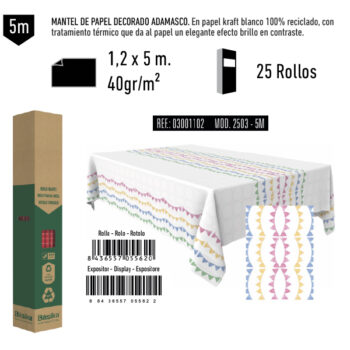 Mantel de Papel Decorado Adamasco Modelo Banderines