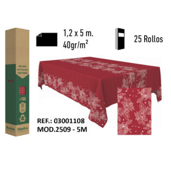 Mantel de Papel Decorado Adamasco Modelo Navidad Acebo