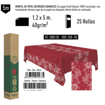 Mantel de Papel Decorado Adamasco Modelo Navidad Acebo