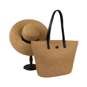 Conjunto Sombrero Zinko Pamela + Bolso Playa Camel