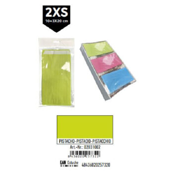 Pack 12 Sobres Celulosa Pistacho Tamaño "2XS" 10+3x20 cm