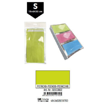 Pack 12 Sobres Celulosa Pistacho Tamaño "S" 15+6x30 cm