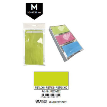 Pack 12 Sobres Celulosa Pistacho Tamaño "M" 20+6x35 cm