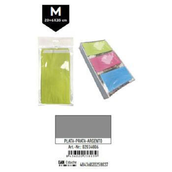 Pack 12 Sobres Kraft Plata Tamaño "M" 20+6x35 cm