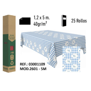 Mantel de Papel Decorado Adamasco Modelo Flores Cuadrados Azul
